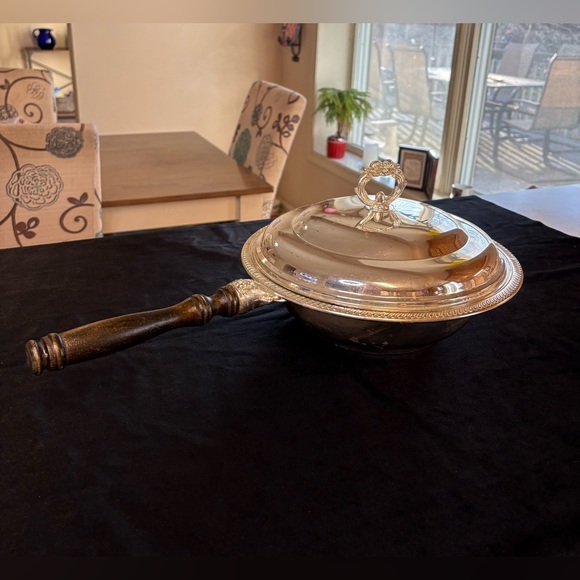 Other - Silver Lidded Pan with Wooden Handle